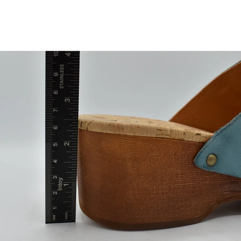 Kork-Ease Saffron Women 9 Turquoise Leather Cork Wedge Shoes Slide Sandals